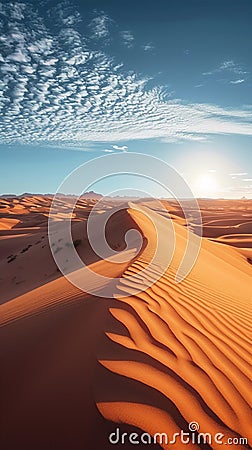 Sahara adventure, dry yellow sand, African sun, Morocco orange sky Stock Photo