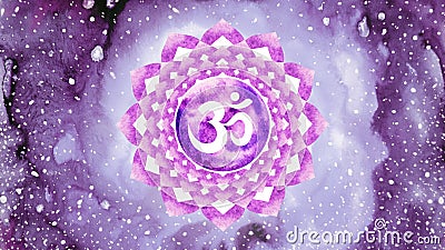 Sahasrara Crown Chakra violet purple or white color logo symbol icon reiki mind spiritual health healing holistic energy lotus Cartoon Illustration