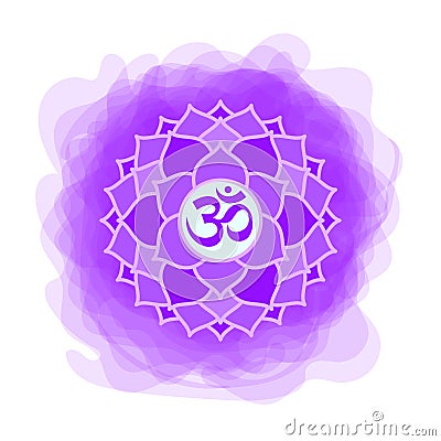 Sahasrara icon. The seventh crown, parietal chakra. Vector purple smoky circle. Line symbol. Sacral sign. Meditation Vector Illustration