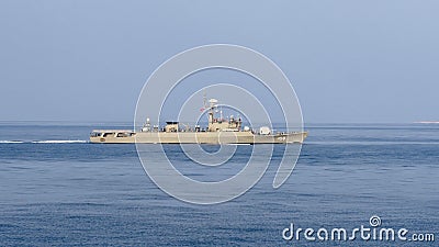 Saiburi FF 458 Frigate of Royal Thai Navy sails in the Gulf of Thailand during annual naval cadet training. Editorial Stock Photo