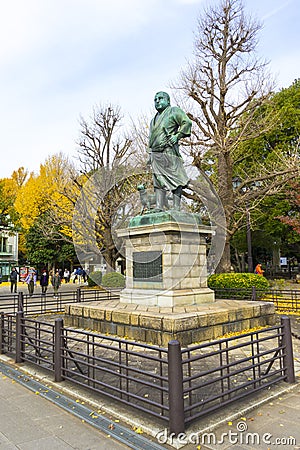 Saigo Takamori, the Last Samurai bronze statue monument in Ueno public park, Tokyo,Japan. Editorial Stock Photo