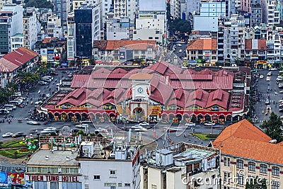 SAIGON, VIETNAM - APRIL 20, 2016 - View towards the city center and Ben Thanh market with construction in Ho Chi Minh City, Vietn Editorial Stock Photo