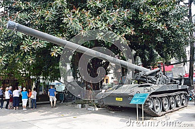 Saigon, Vietnam, January, 20, 2015. American tank and gun in the Vietnam war Museum in Saigon Editorial Stock Photo