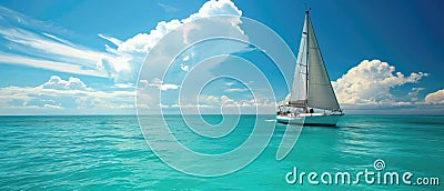 Sail Away White Yacht Glides On The Turquoise Caribbean Sea Stock Photo