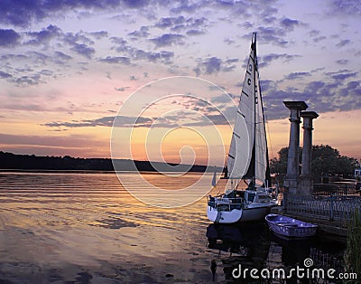 Sail Boat at lake on the sunset Editorial Stock Photo