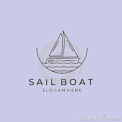 sail boat logo line minimalist vector design with wave logo and emblem Vector Illustration