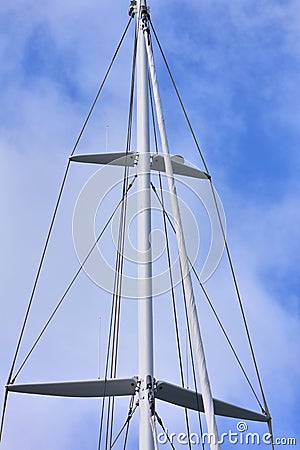 Sail boat mast with spreaders and shrouds Stock Photo