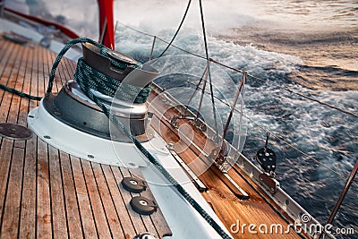 Sail boat under the storm Stock Photo