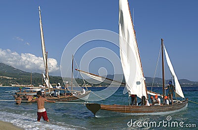 Sail Boats With Crew Stock Photo