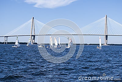 Sail boats under bridge Editorial Stock Photo