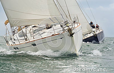 Sail Boats or Yachts Sailing on A Beautiful Sunny Day Stock Photo