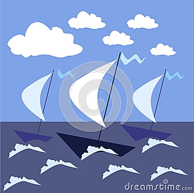 Sail the high seas ships in a stormy sea. Vector illustration Vector Illustration