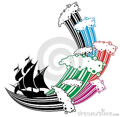 Sail and wave Vector Illustration