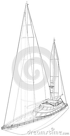 Sail yacht. Technical wire-frame. Vector rendering of 3d. EPS10 format Vector Illustration
