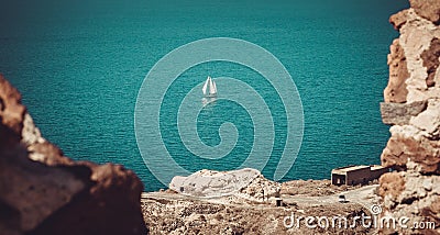 Sailboat in the Aegean Sea Stock Photo