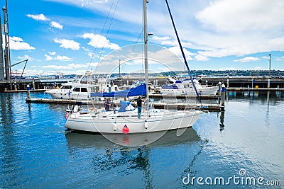 Sailboat in Bell Harbor Marina Editorial Stock Photo