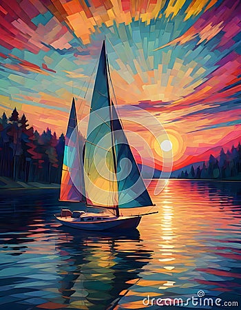 Sailboat on Calm Waters at Sunset, Generative AI Stock Photo
