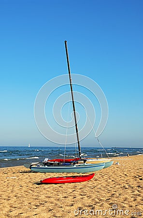 Sailboat, Catamaran and Kayak Stock Photo