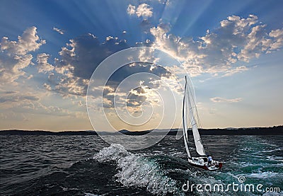 Sailboat in the clouds. Stock Photo