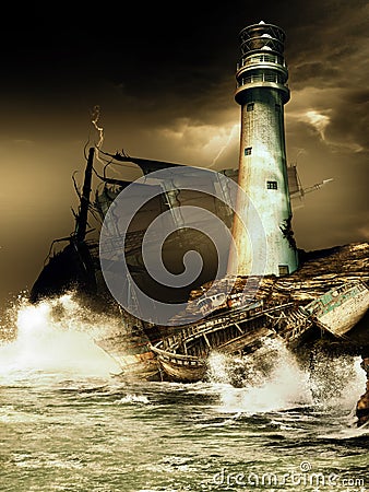 Broken lighthouse Stock Photo