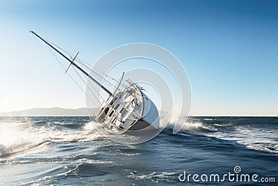 Sailboat Crashes In A Ocean Clear Sky Stock Photo