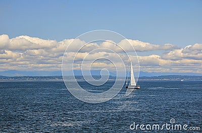 Sailboat on Elliott Bay, Seattle, Washington Stock Photo