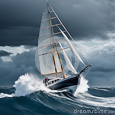 sailboat engaged in a sudden maneuver Stock Photo