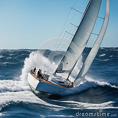 sailboat engaged in a sudden maneuver Stock Photo