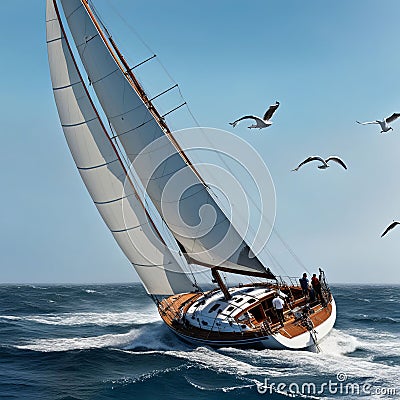 sailboat engaged in a sudden maneuver Stock Photo