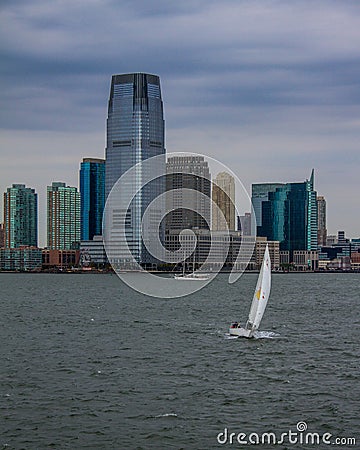 Sailboat on the Hudson River, NYC. Editorial Stock Photo