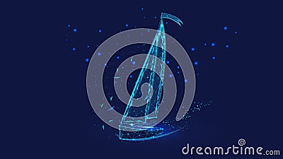 Sailboat. Illustration of a ship made of polygons and points.Dream concept or Concept of business trip, travel or tourism. Low Stock Photo