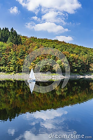 Sailboat On Lake Rursee, Germany Stock Photo
