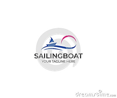 Sailboat logo template. Sunset and waves vector design Vector Illustration