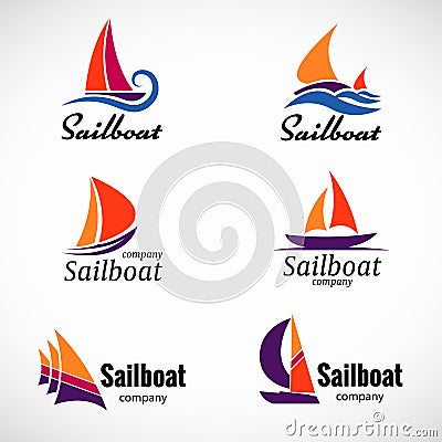 Sailboat logo vector set design element with business card template. Vector Illustration