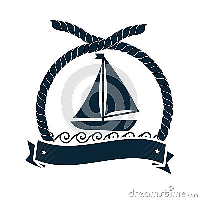 sailboat maritime emblem icon Cartoon Illustration