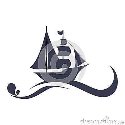 sailboat maritime emblem icon Cartoon Illustration