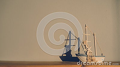 Sailboat model on table. Stock Photo