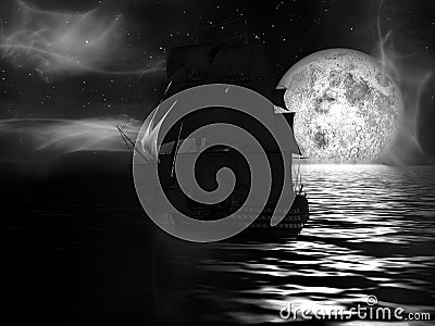 Sailboat at Moonlit Night Stock Photo