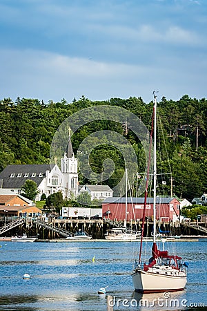 Sailboat in Boothbay Harbor, Maine Editorial Stock Photo