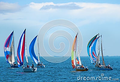 Sailboat Race With Colorful Sails On The Sailboats Royalty 