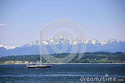 Sailboat at Richmond Beach Saltwater park Stock Photo