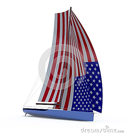 Sailboat with sail colored as american flag Cartoon Illustration