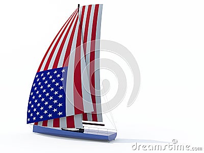 Sailboat with sail colored as american flag Cartoon Illustration