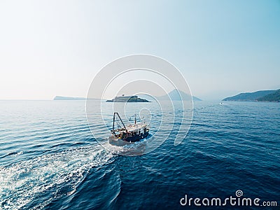 Sailboat sail to the island of Mamula. Montenegro Stock Photo