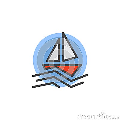 Sailboat in the sea filled outline icon Vector Illustration