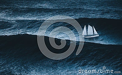 sailboat with storm and big waves Stock Photo