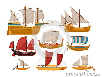 Sailboat set with sea vessel and ocean ship side Stock Photo