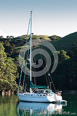 Sailboat Sloop at Anchor Stock Photo