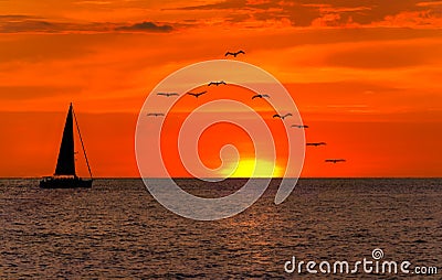 Sailboat Sunset Stock Photo