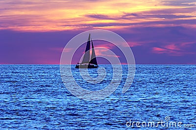 Sailboat Sunset Silhouette Stock Photo